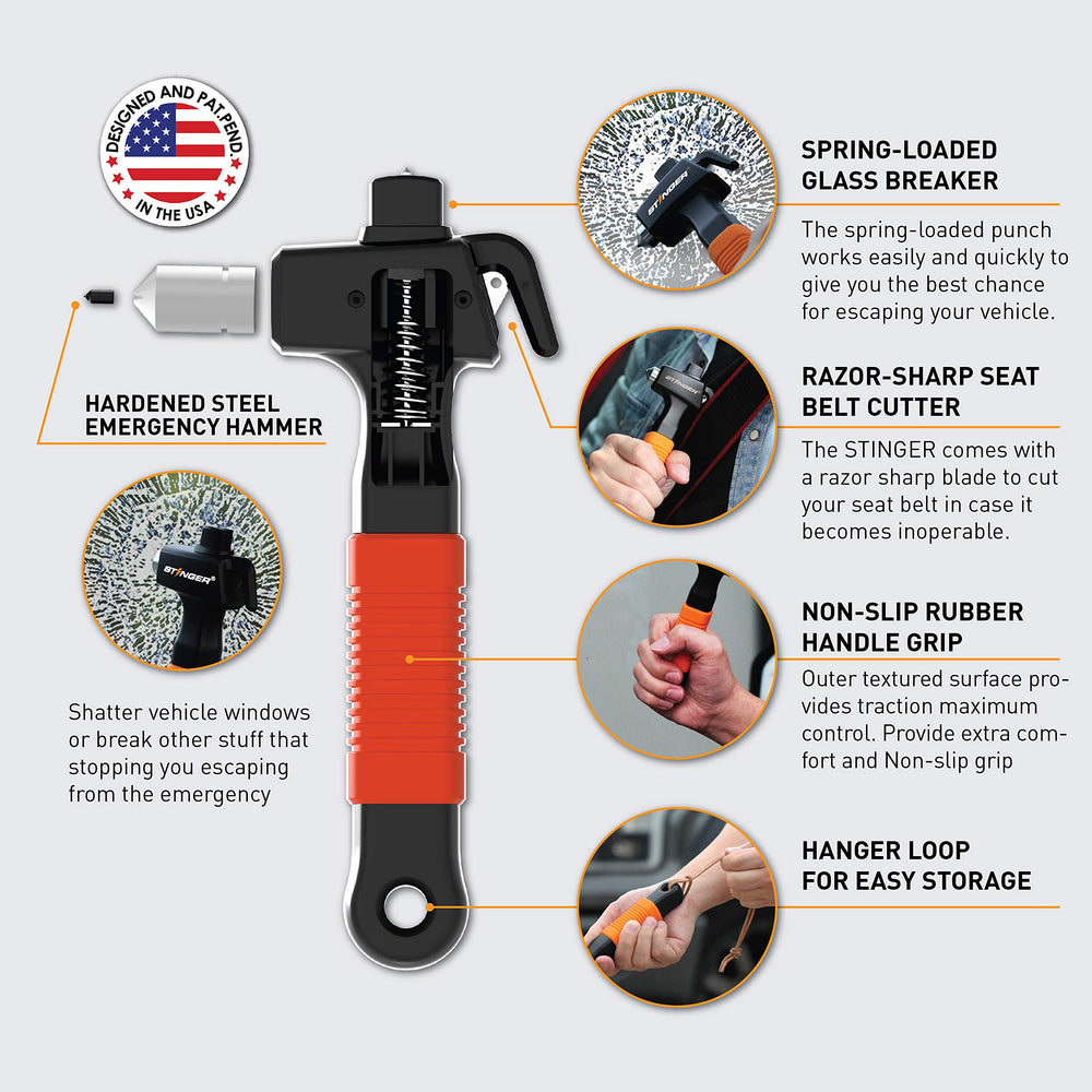Stinger hardened carbon steel hammer: durable head for tempered glass
