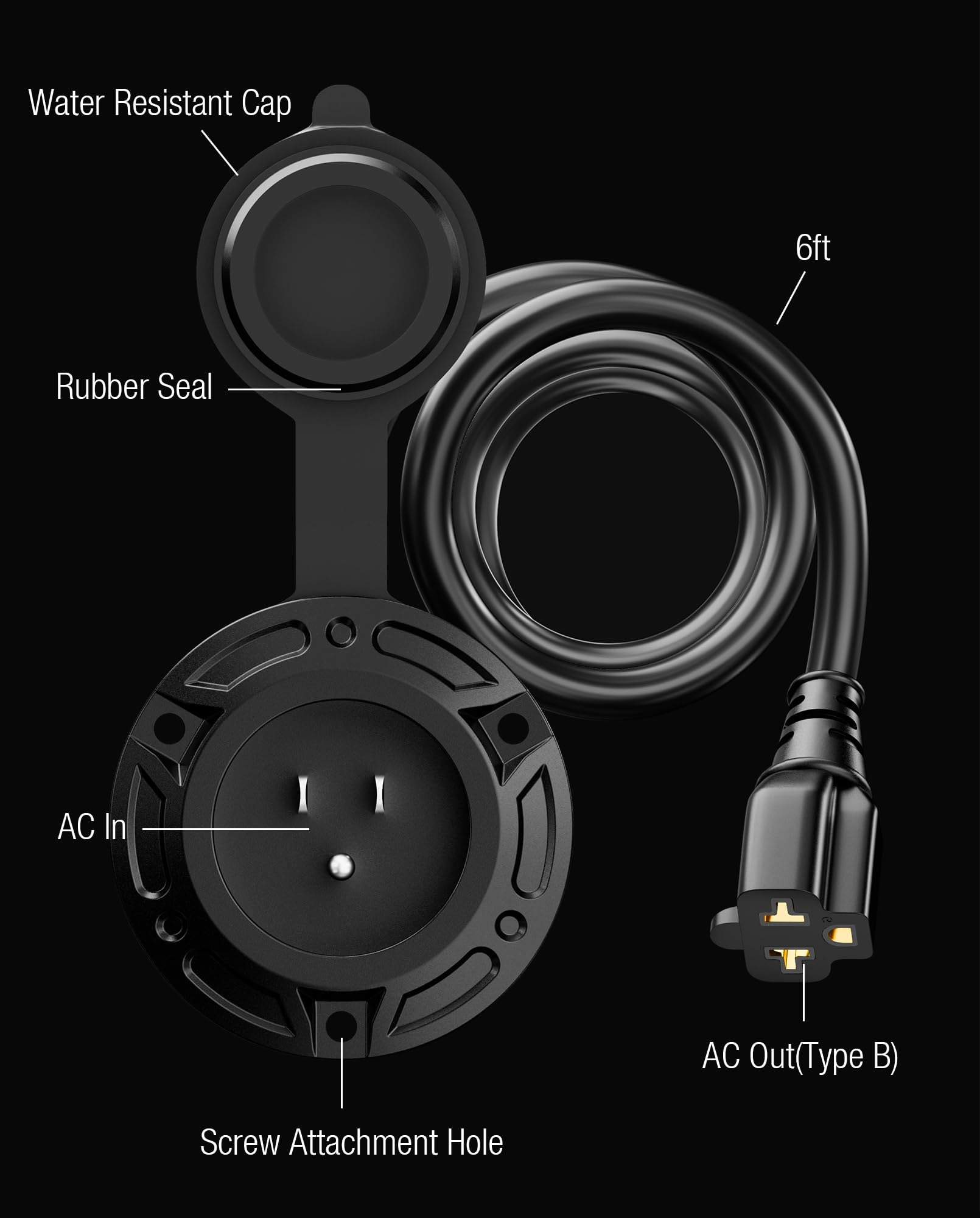 Stio 6ft extension cord extended for flexible shore power.