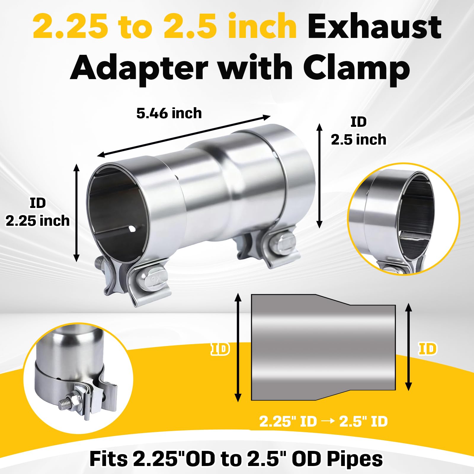Stitokg stainless-steel reducer connector for durable exhaust fittings.