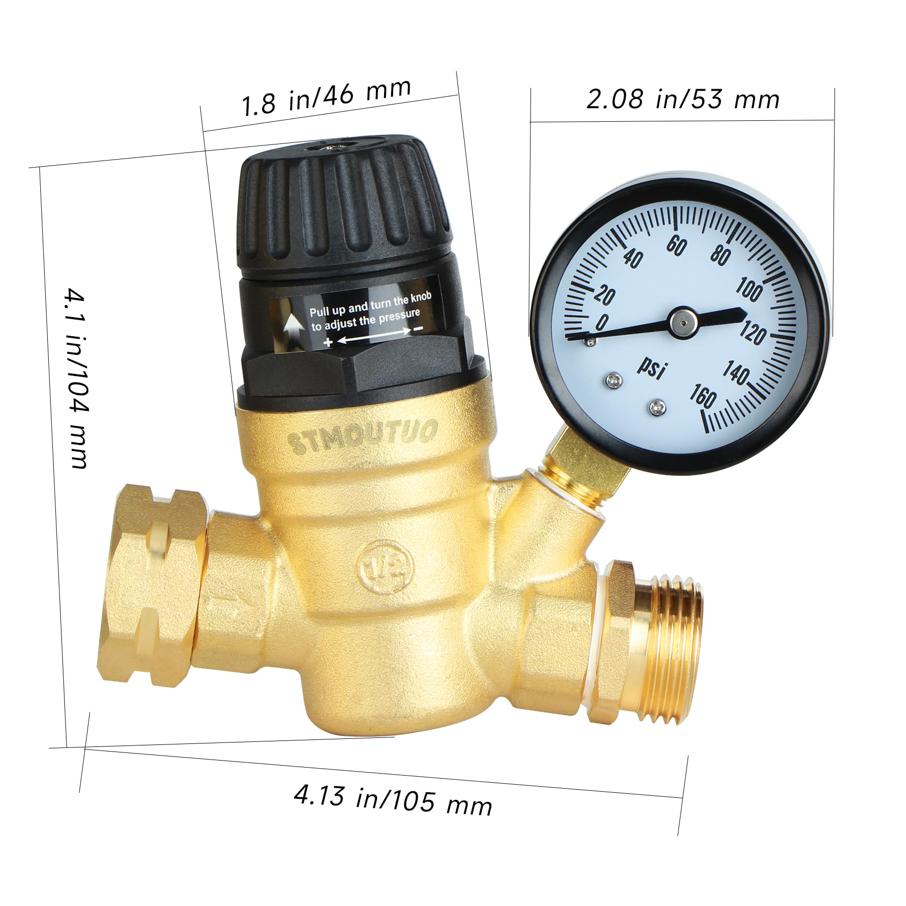 STMOUTUO regulator in use on camper showcasing steady pressure.