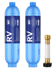 Stokk RV water filter with flexible hose protector ensures leak-free connections.