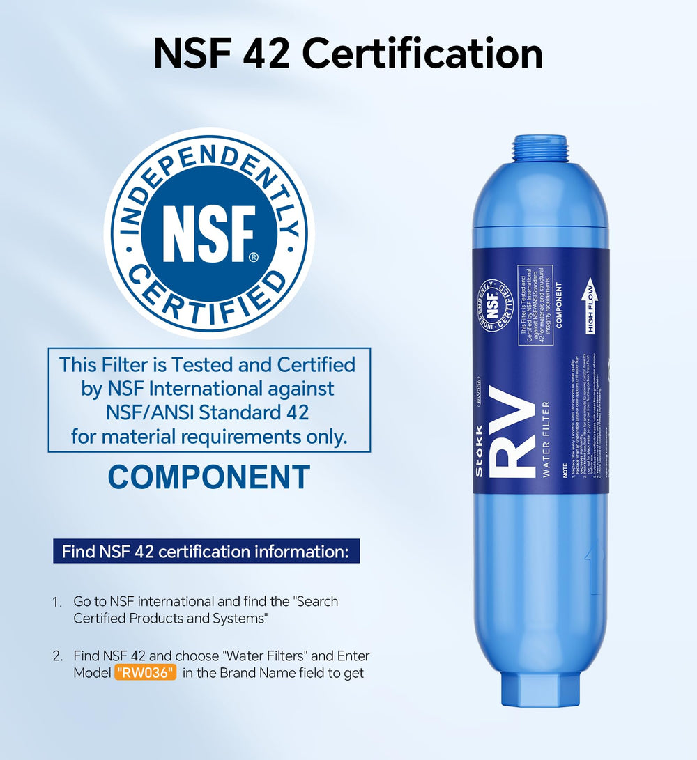Stokk NSF-certified inline filter improves taste and safety for outdoor use.