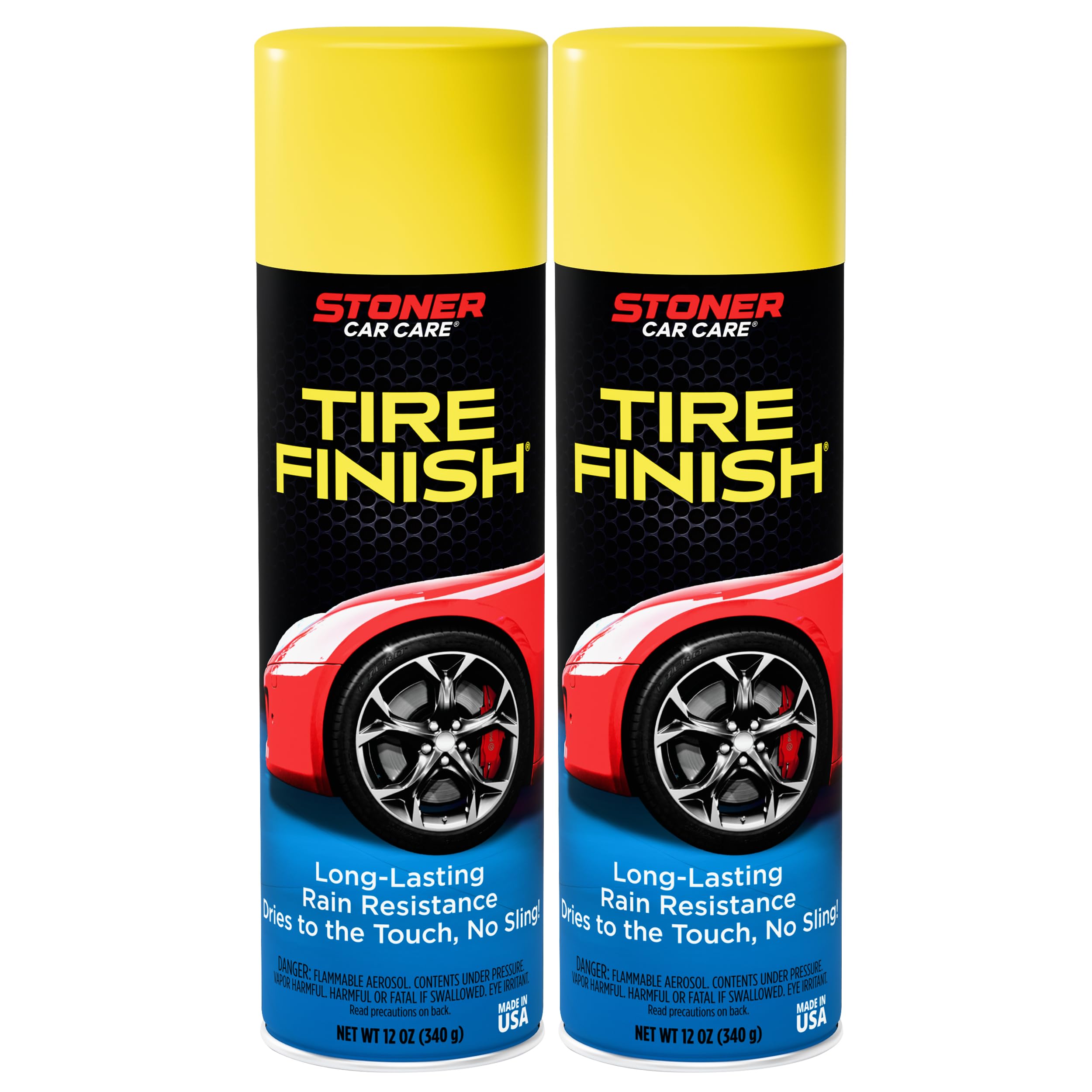 Stoner More Shine Tire Finish spray restores deep black tires with a non-greasy, durable shine