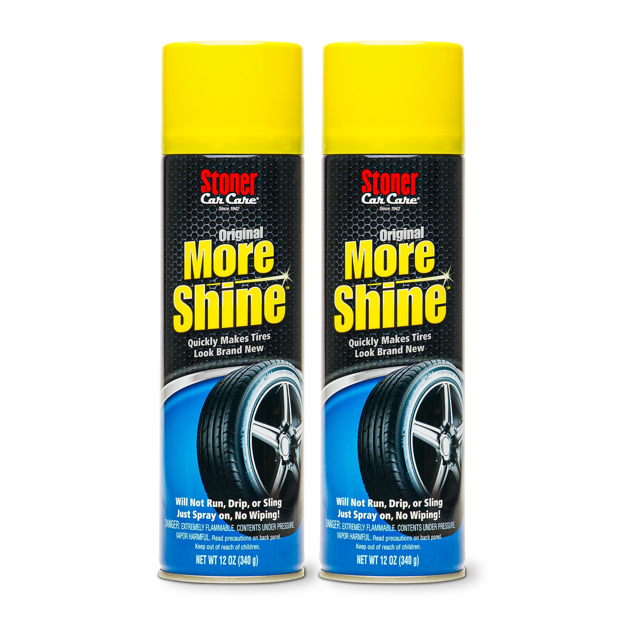 Stoner Car Care More Shine tire shine spray can for a deep black, clean finish.