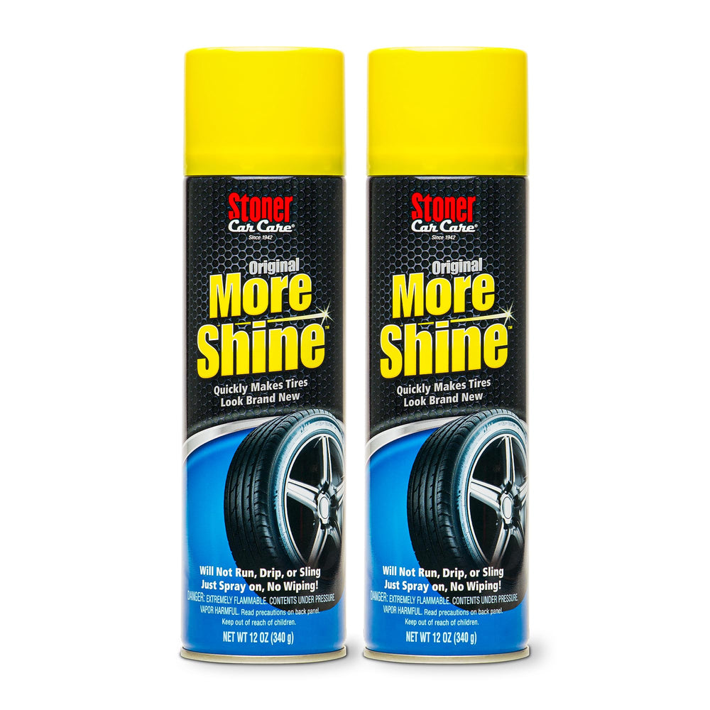 Stoner Car Care More Shine tire shine spray can for a deep black, clean finish.