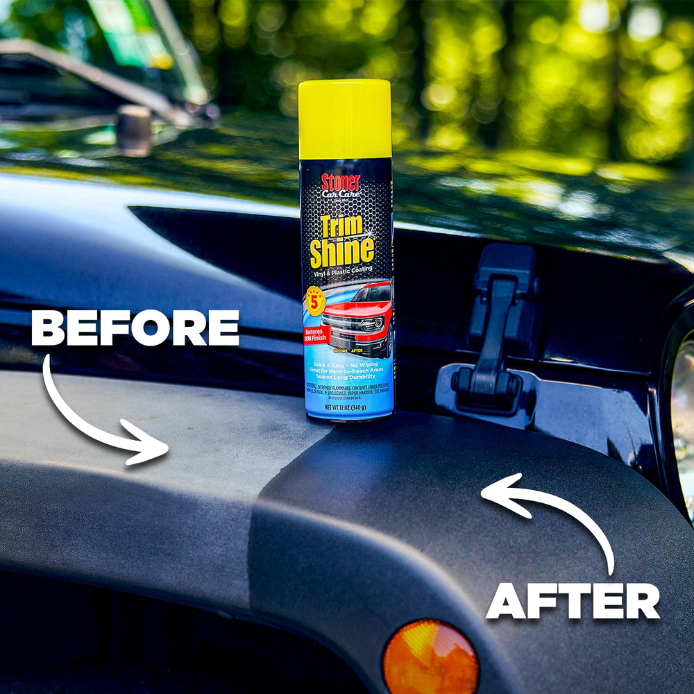 Stoner Car Care Trim Shine on exterior trim protects against sun fading.