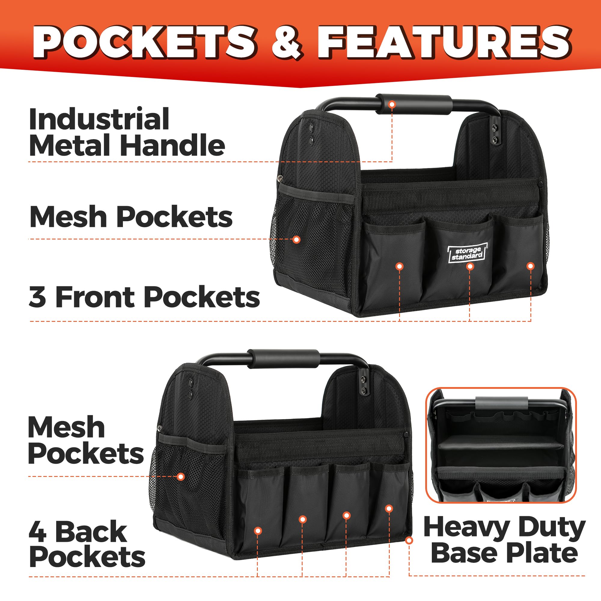 Storage Standard detailing caddy side mesh pockets for bottles and sprays.