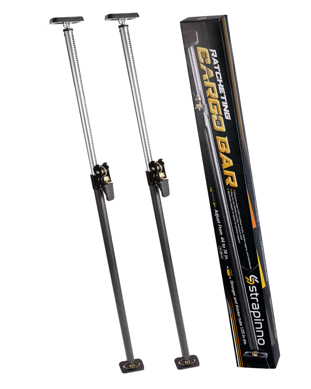 Strapinno ratcheting cargo bar extended for large loads.