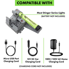 Streamlight piggyback charger dock with Stinger for uninterrupted use.