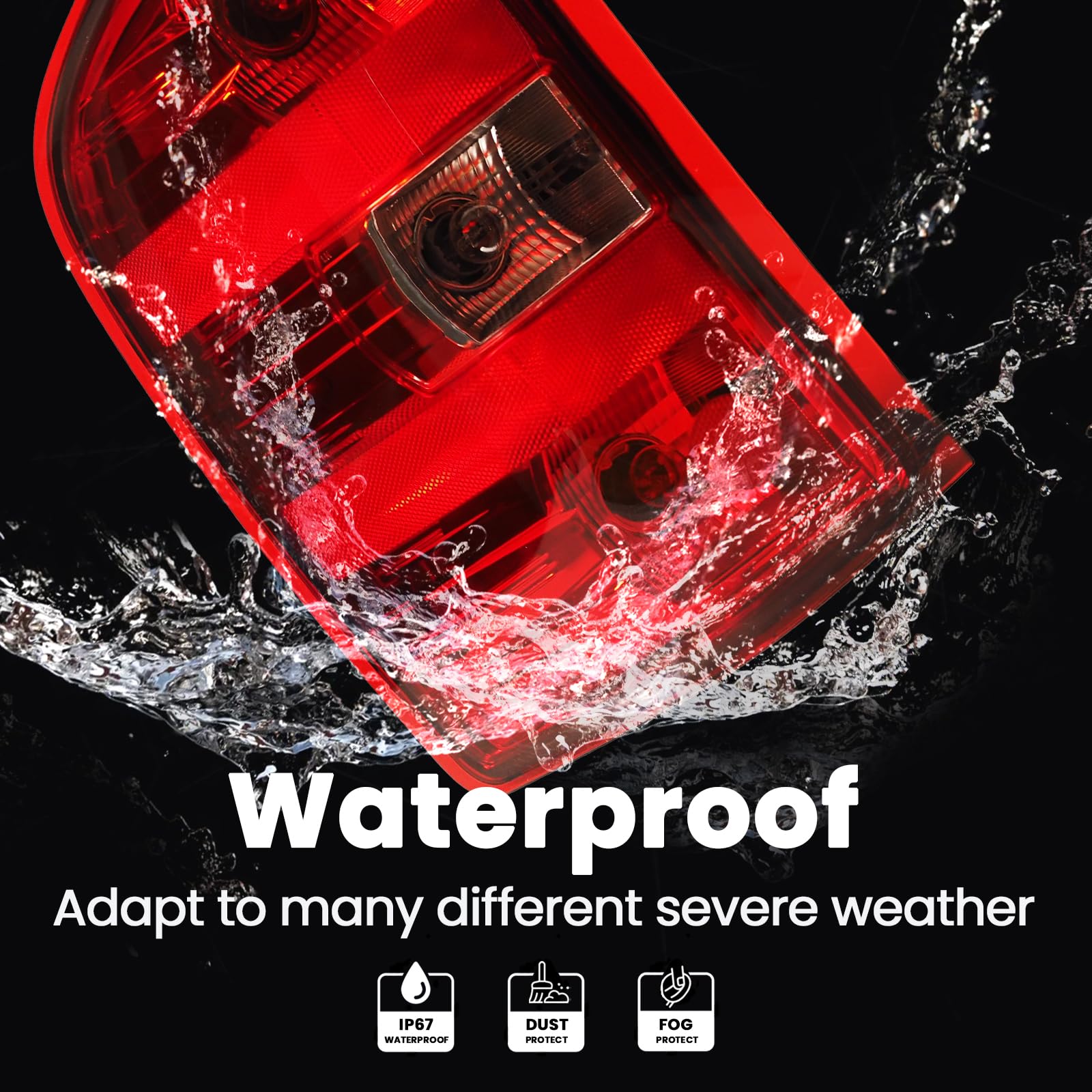 Closeup of STRECOS tail light left driver side housing showing weather-resistant construction.