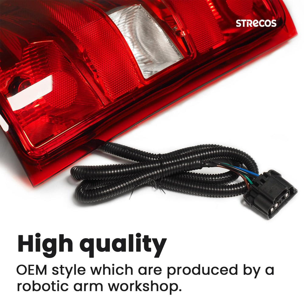 STRECOS tail light left driver side lens with red border enhances visibility.