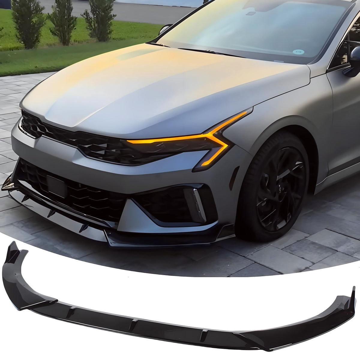 Sts.Ev01 Kia K5 front lip splitter in gloss black for a bold stance