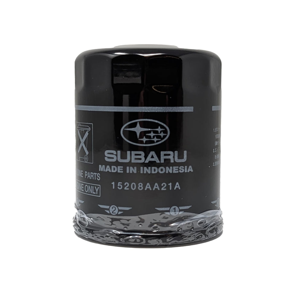 Subaru engine oil filter 15208AA21A with updated design for cleaner oil