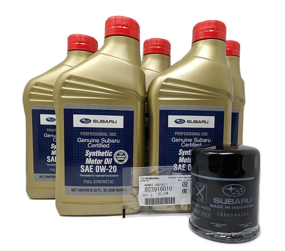 Subaru oil change kit with filter and gasket including 5 qt 0W-20 oil for home maintenance