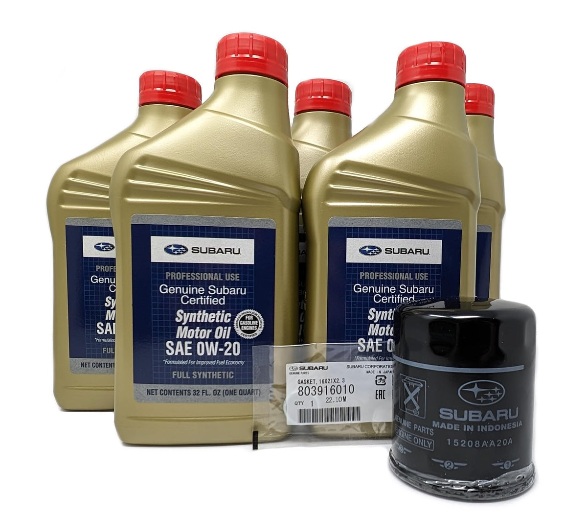 Subaru oil change kit with filter and gasket including 5 qt 0W-20 oil for home maintenance