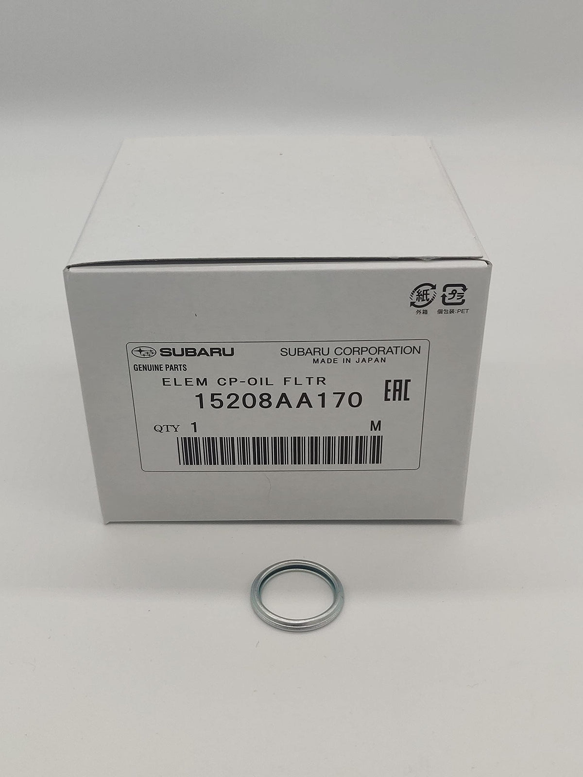 Subaru oil filter 15208AA170 with crush gasket for engine filtration and reliable seal.