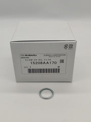 Subaru oil filter 15208AA170 with crush gasket for engine filtration and reliable seal.