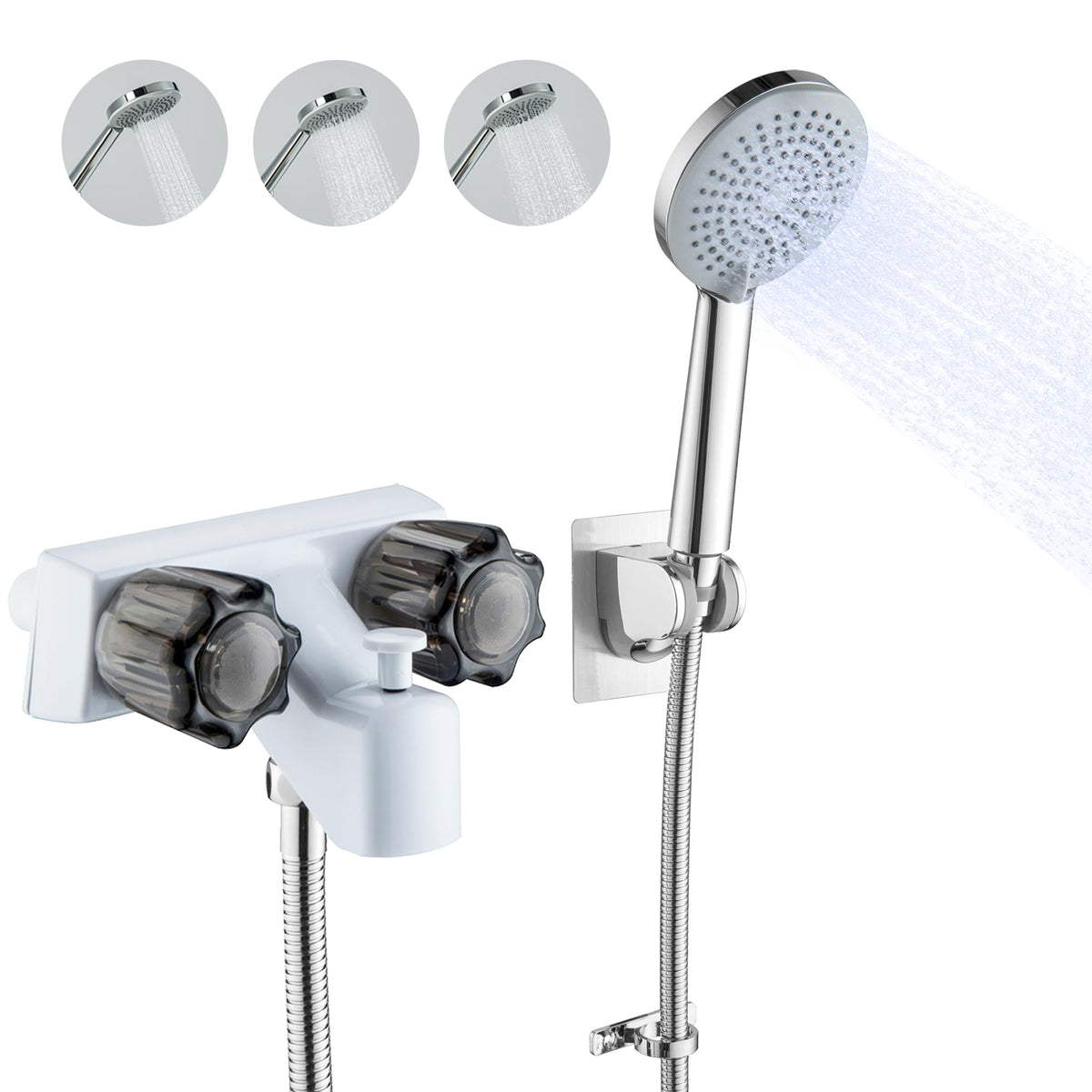 SUBEIXI RV shower faucet with hose shows 4-inch on-center compatibility for RVs