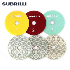 SUBRILLI 4-inch diamond polishing pads on marble for smooth shine