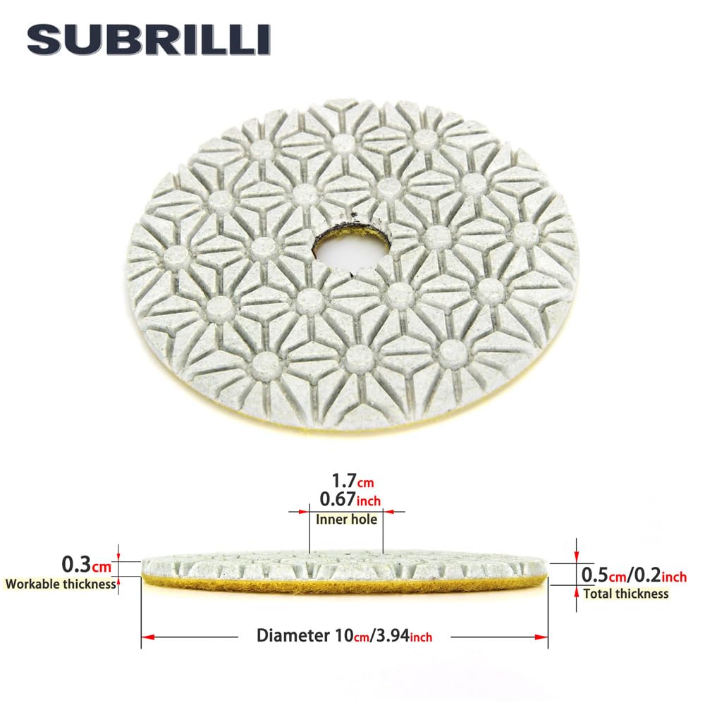 SUBRILLI 4-inch diamond polishing pads on quartz for consistent brightness