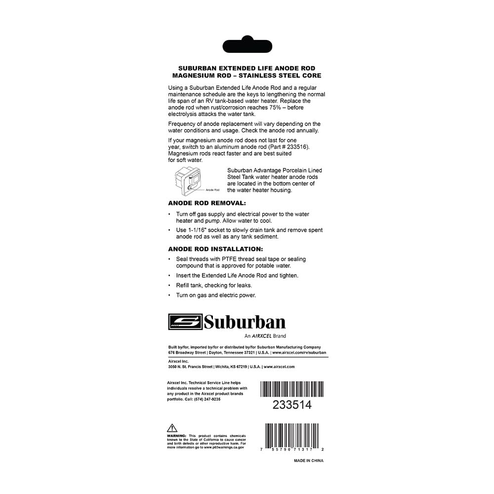 Suburban anode rod installation closeup demonstrates easy mounting steps