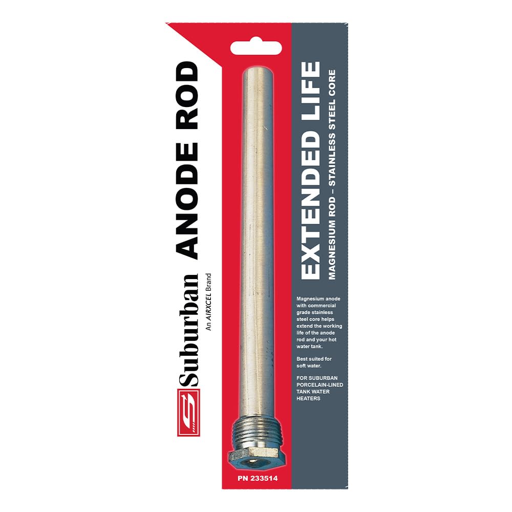 Suburban magnesium anode rod for water heater extends tank life and prevents corrosion