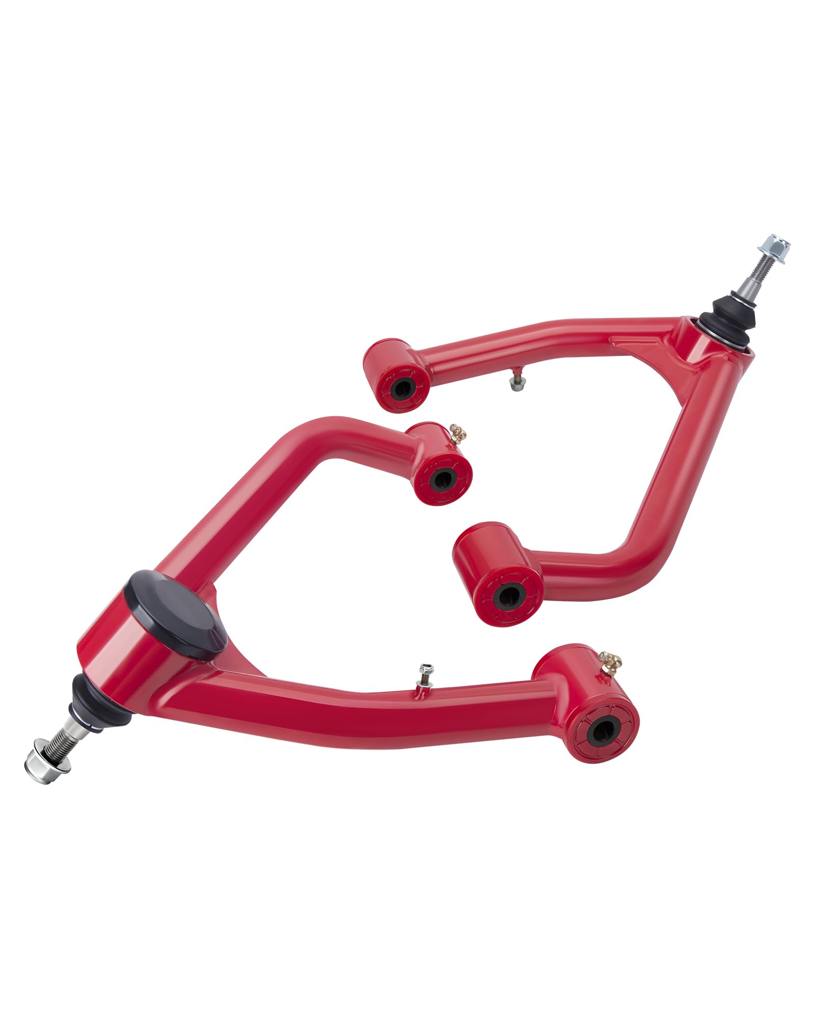 SUCOSO upper control arm in red powder coating boosts durability and handling.