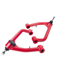 SUCOSO upper control arm in red powder coating boosts durability and handling.