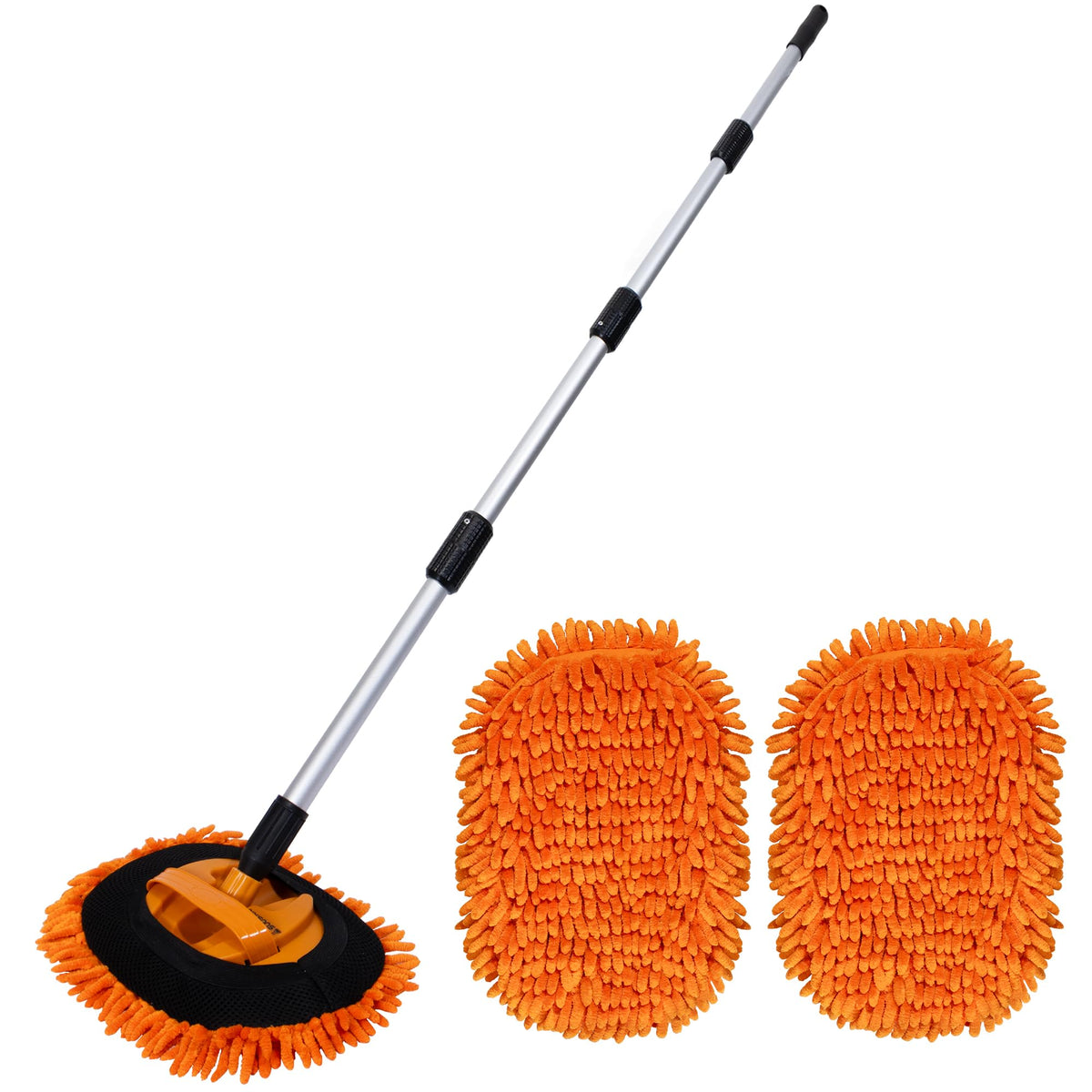 Suds Lab EM extendable wash mitt with extended handle reaching high vehicle surfaces