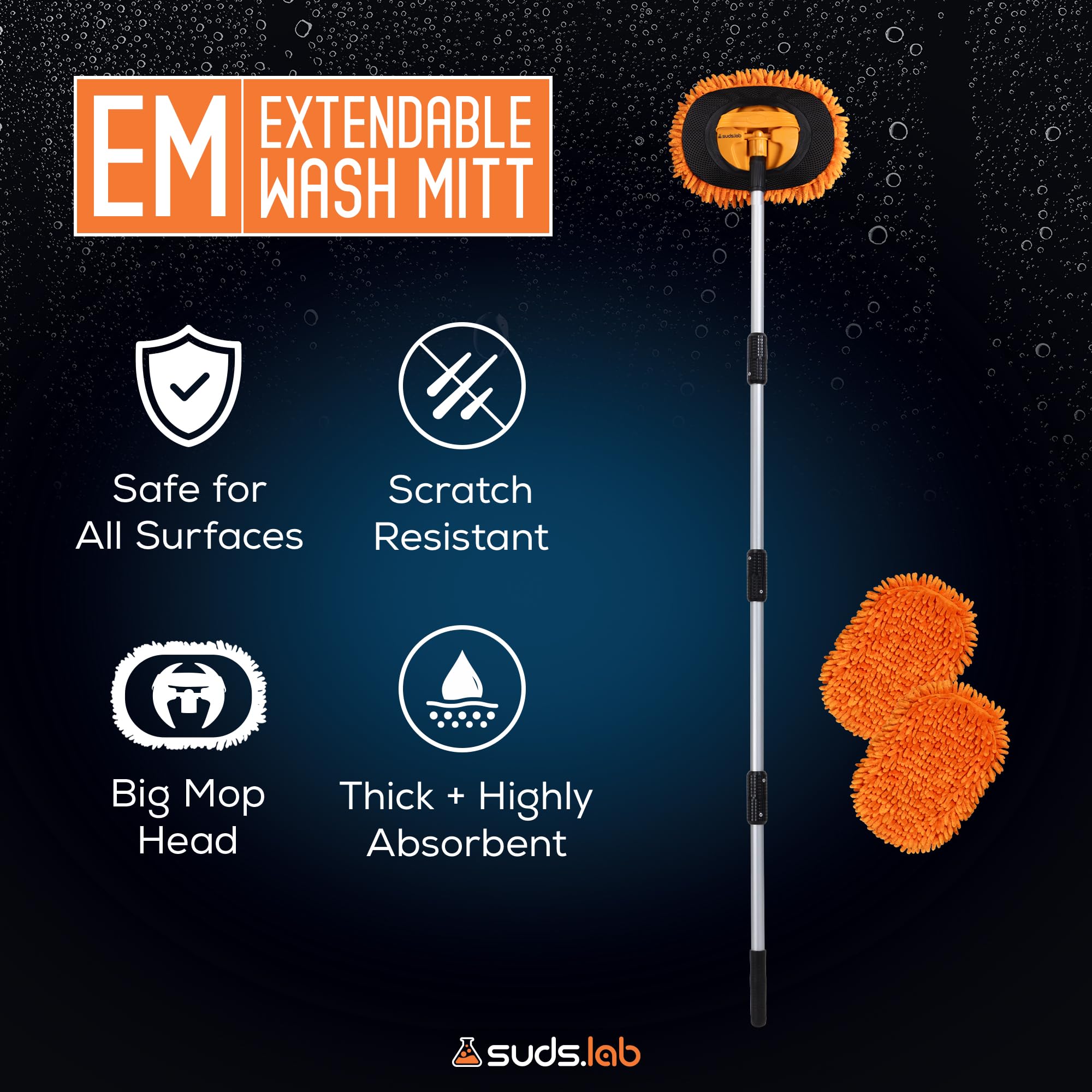 Suds Lab EM two microfiber mitts for scratch-free, soap-retaining car washing