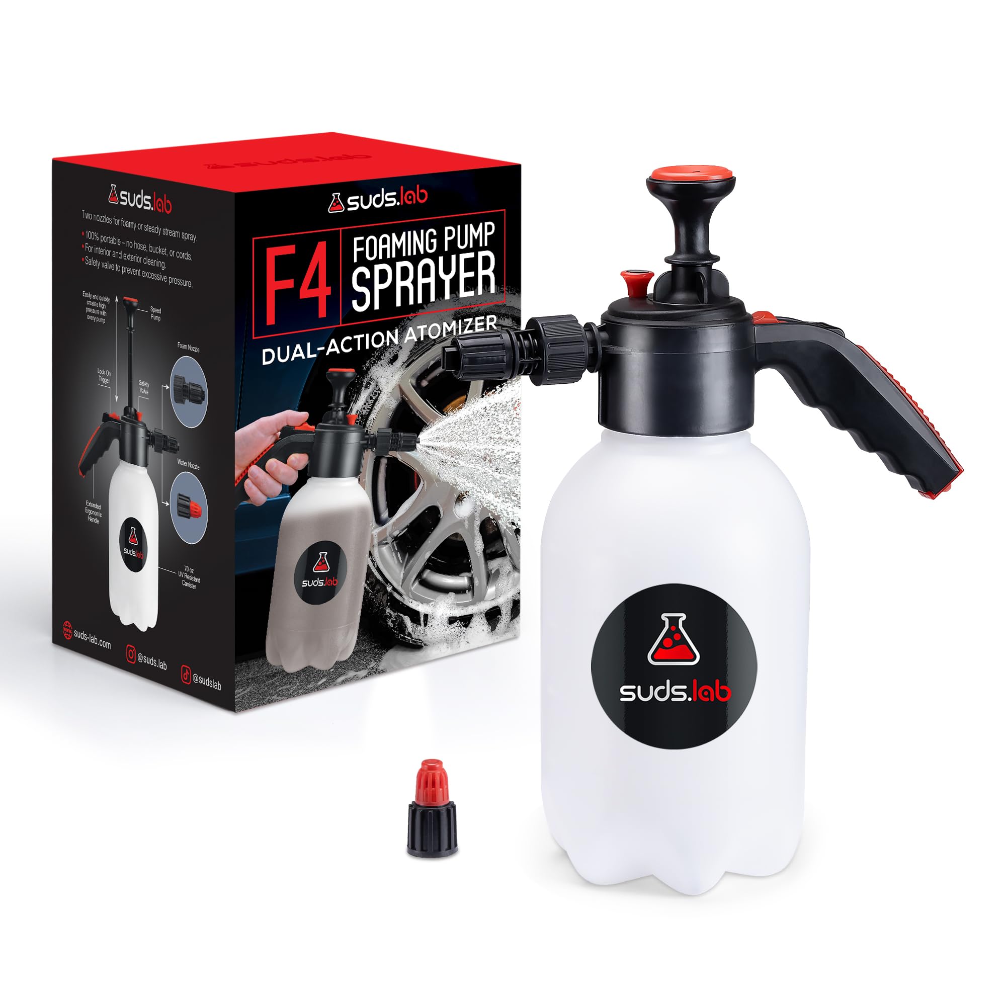 Suds Lab F4 foaming sprayer with compact design for quick detailing tasks