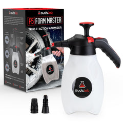 Suds Lab F5 Foam Master triple-nozzle setup for car washing.