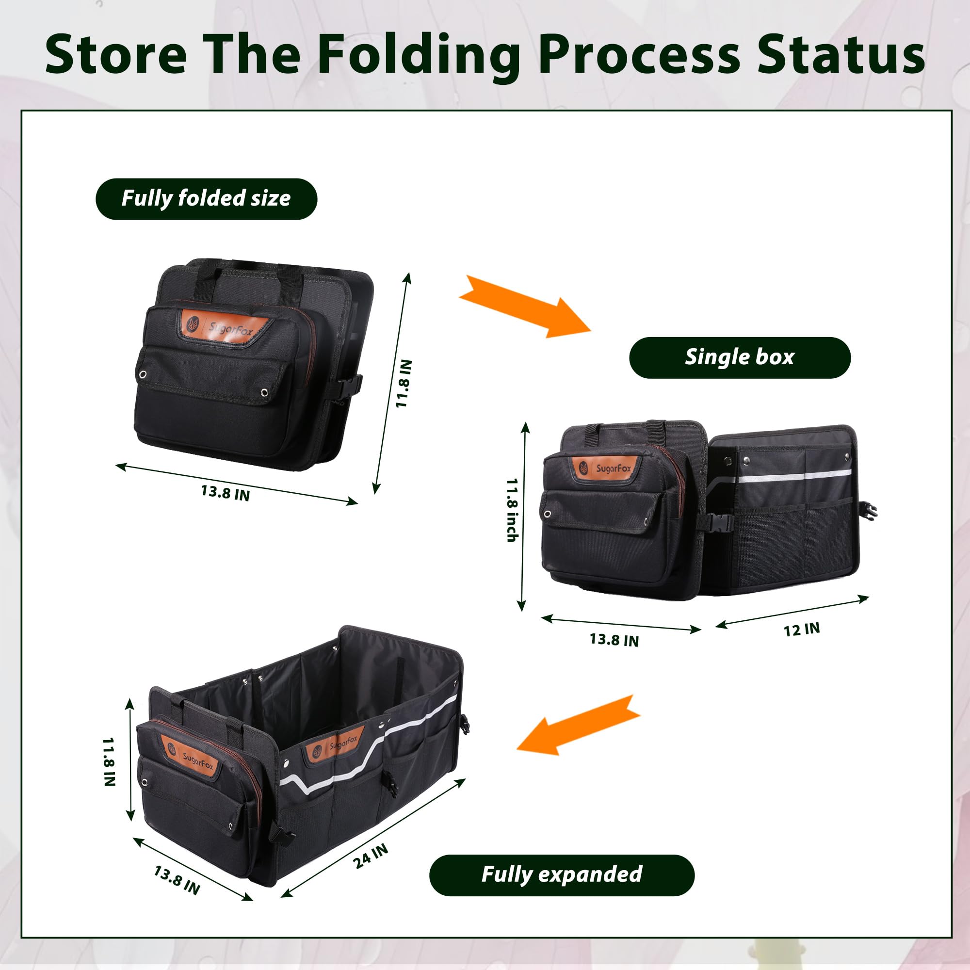 SugarFox 70L trunk organizer folds to save space when not in use.