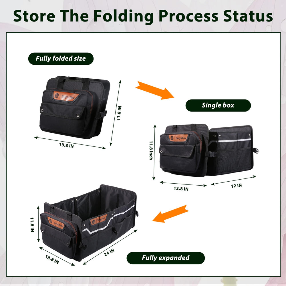 SugarFox 70L trunk organizer folds to save space when not in use.
