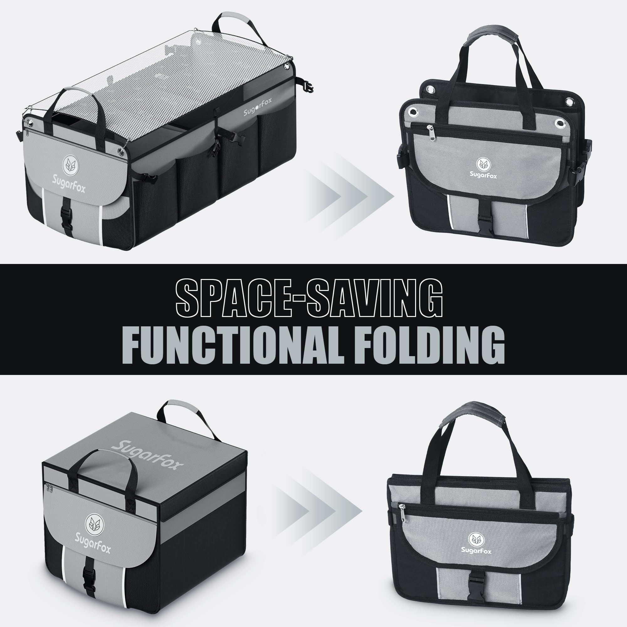 SugarFox non-slip base keeps the trunk organizer steady on roads.