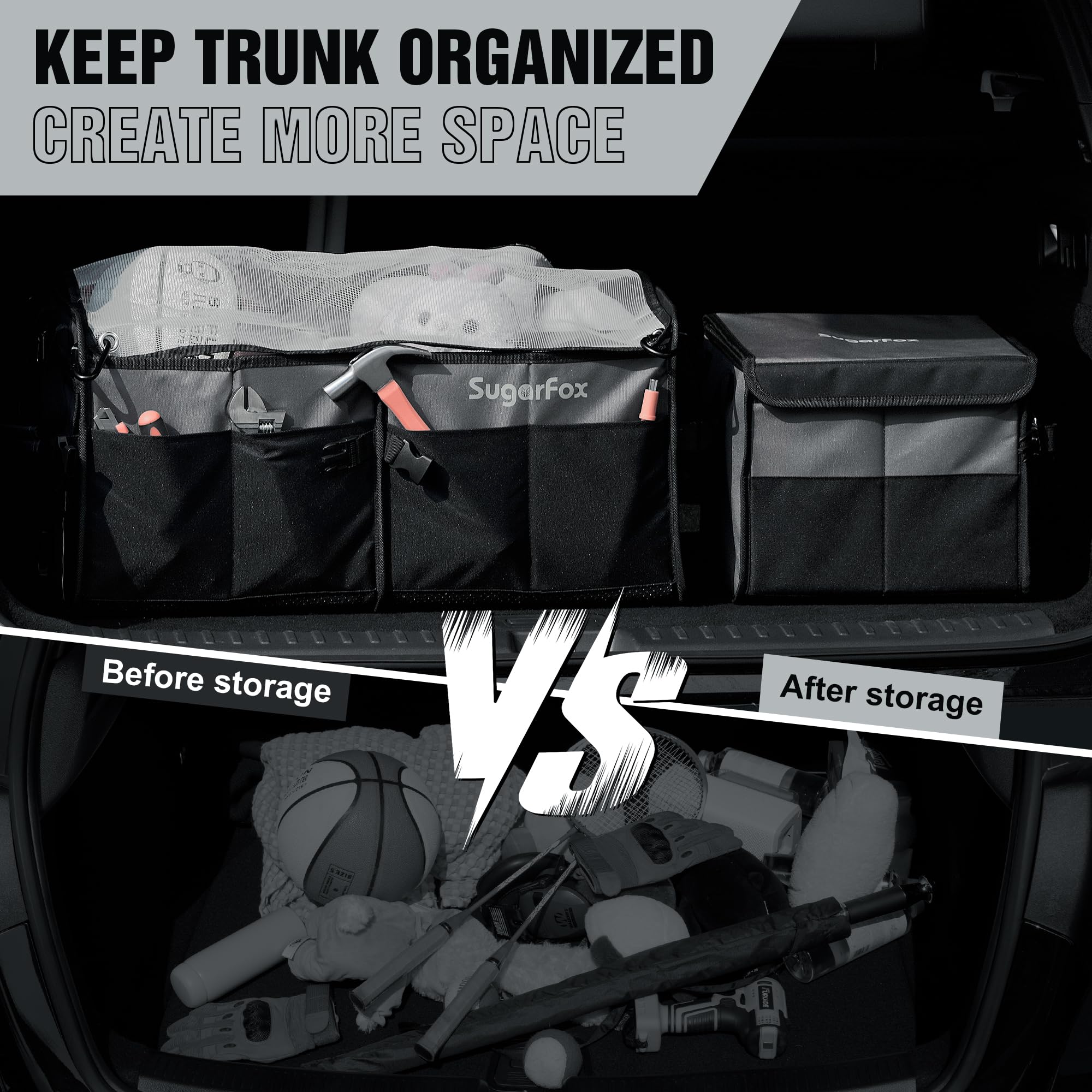 SugarFox trunk organizer ready for daily use in SUV.