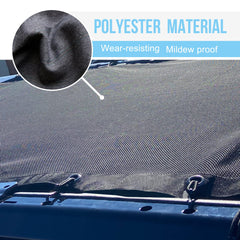 Sukemichi Bronco sunshade side installation with secure bungee cords.