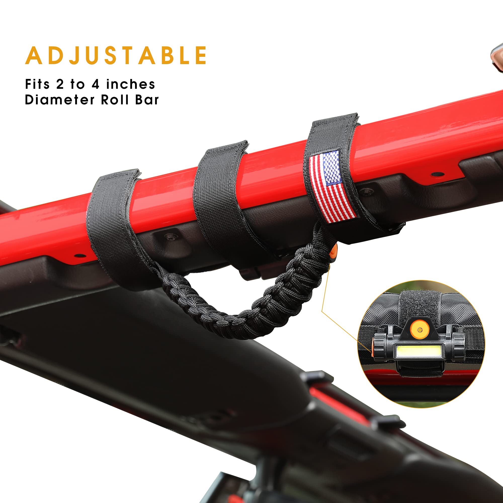 Close-up of roll bar compatibility 2.0-4.0 inches.