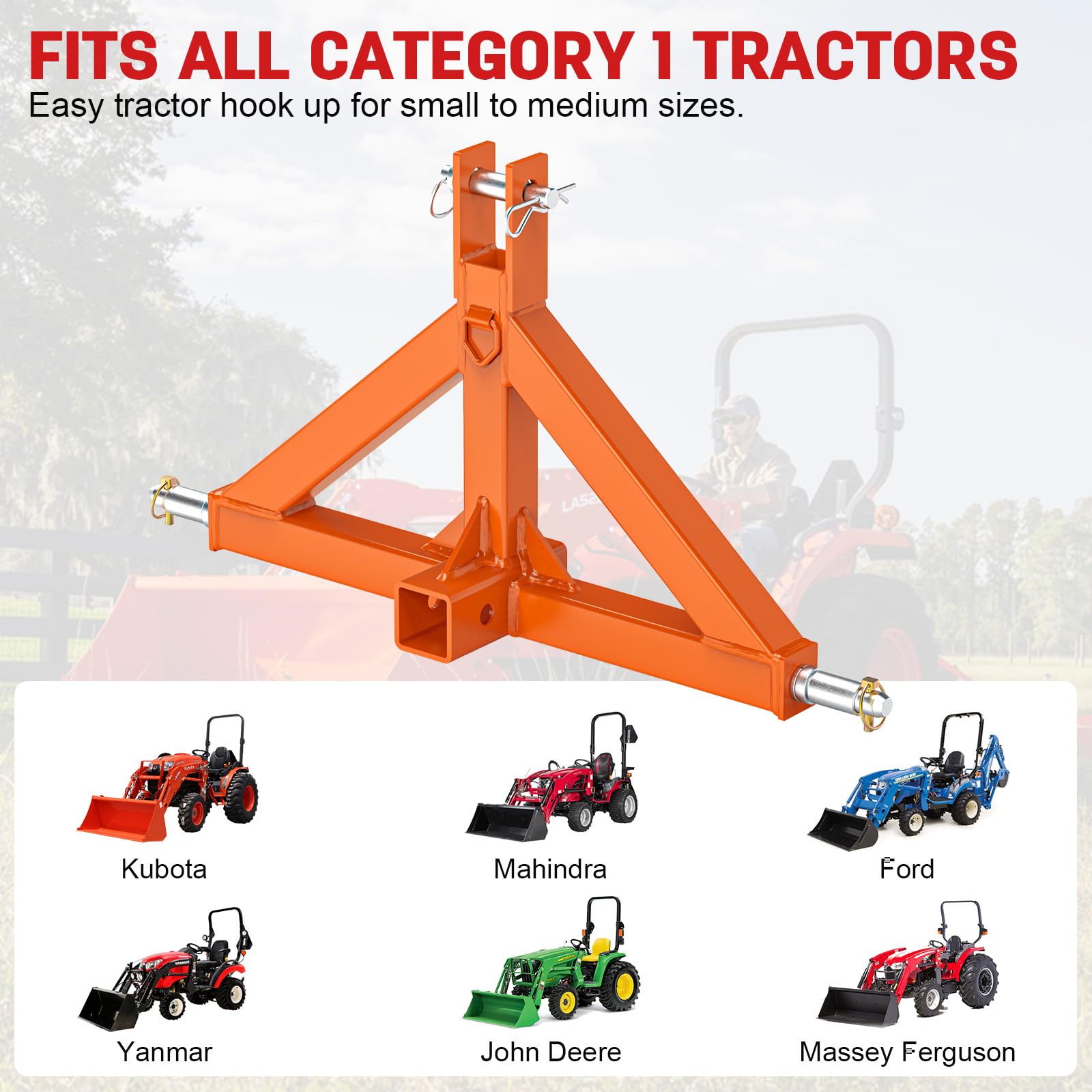 Kubota-compatible Sulythw hitch for BX and compact tractors.