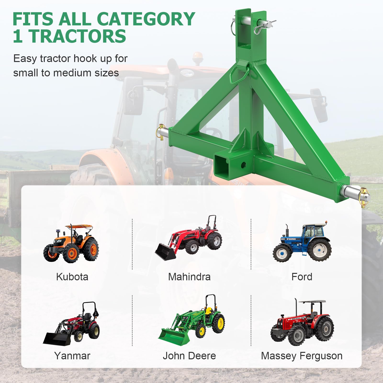 Sulythw quick-install design simplifies attachment to BX, Kubota, and John Deere.