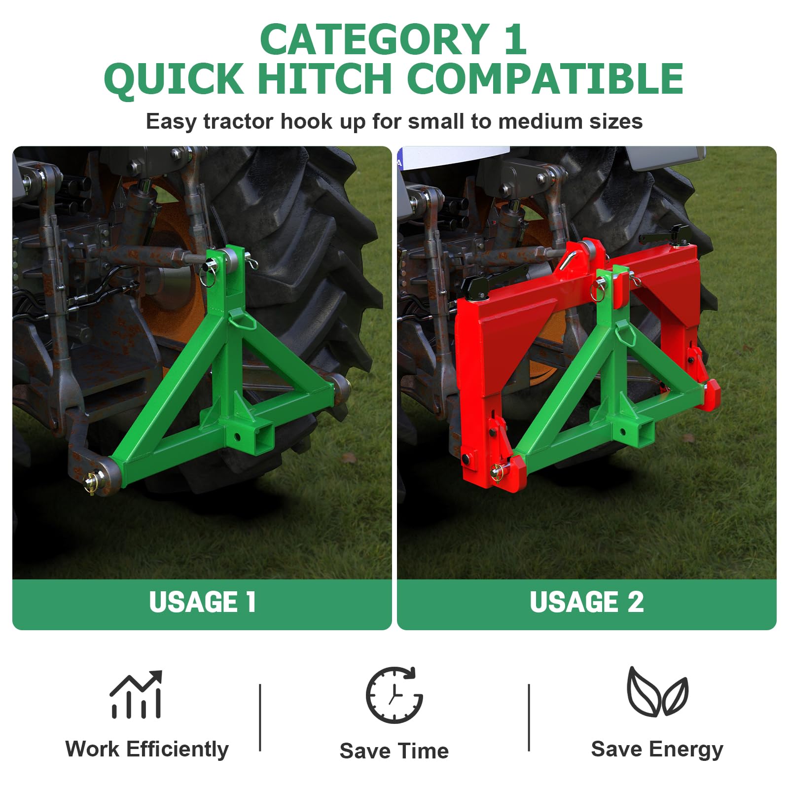 Sulythw quick hitch attachment enables fast implement changes on Category 1 tractors.