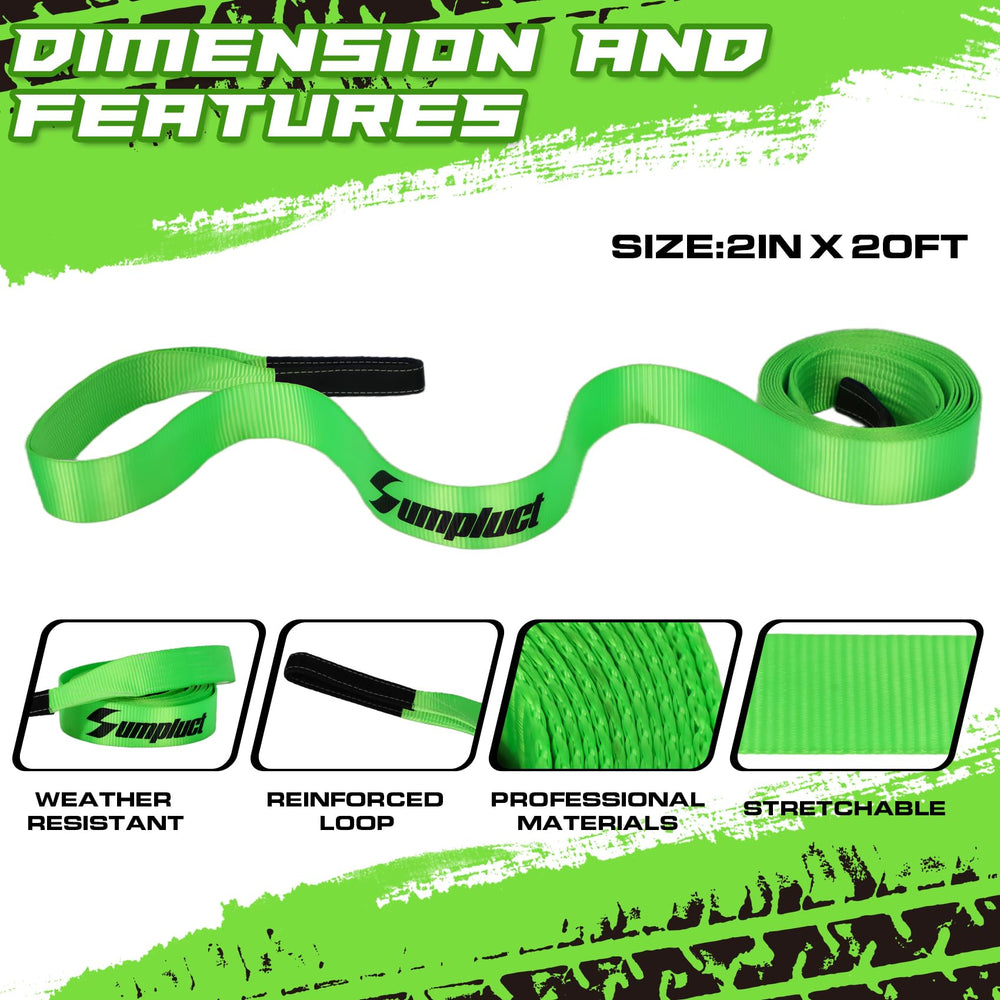 Sumpluct tow strap 20ft with 24,000 lbs capacity for heavy-duty recovery