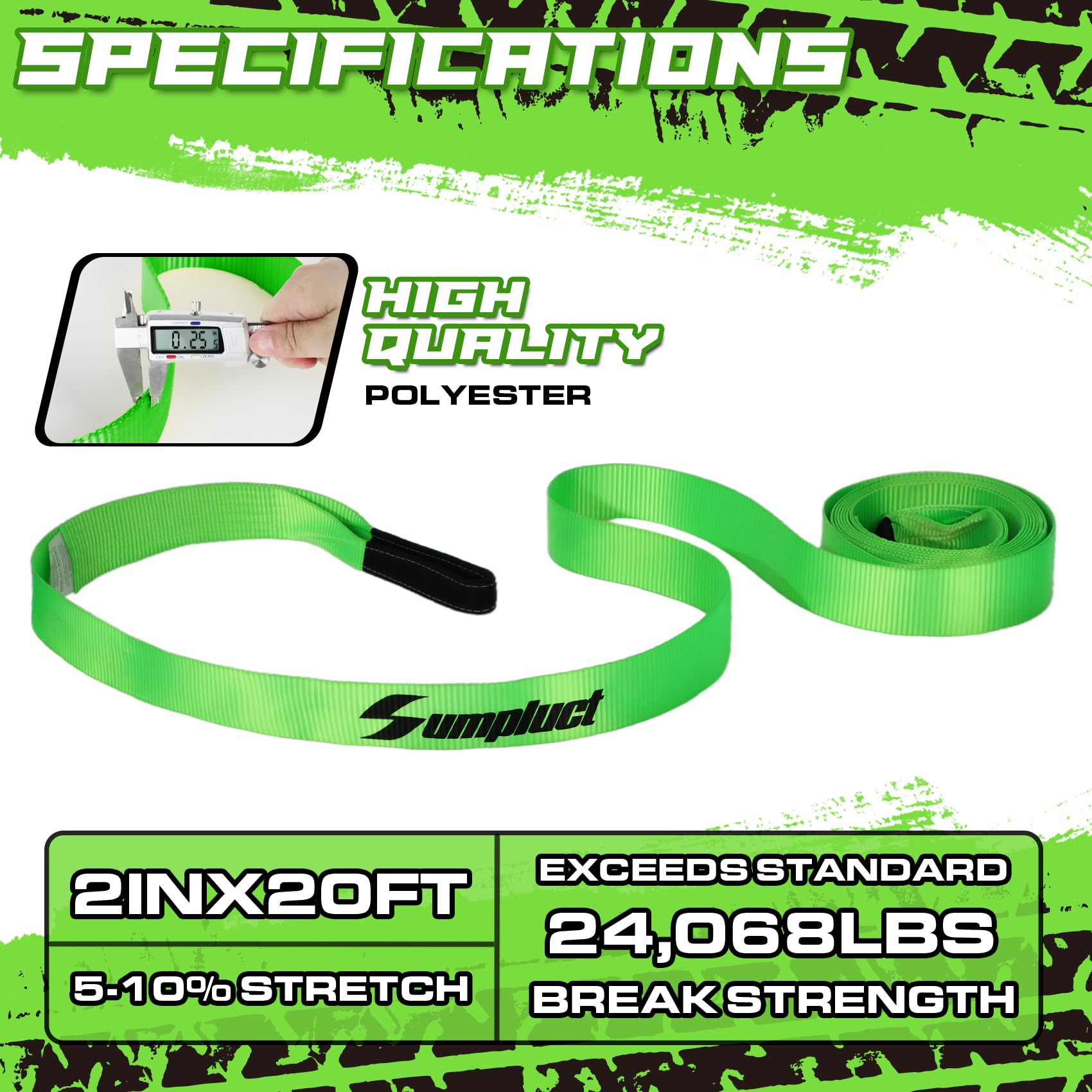 Sumpluct tow strap with protective sleeves guarding against wear