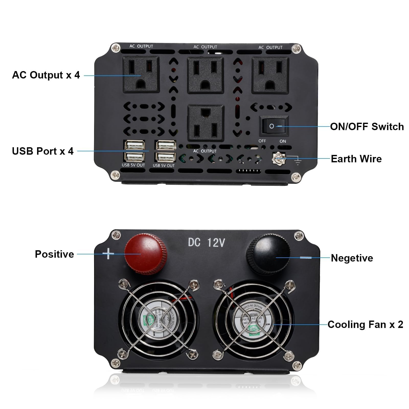 Sunivora 2500W inverter remote control and LCD display for easy monitoring.