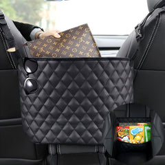 SunlightXS car net pocket between seats holds handbag for easy reach while driving