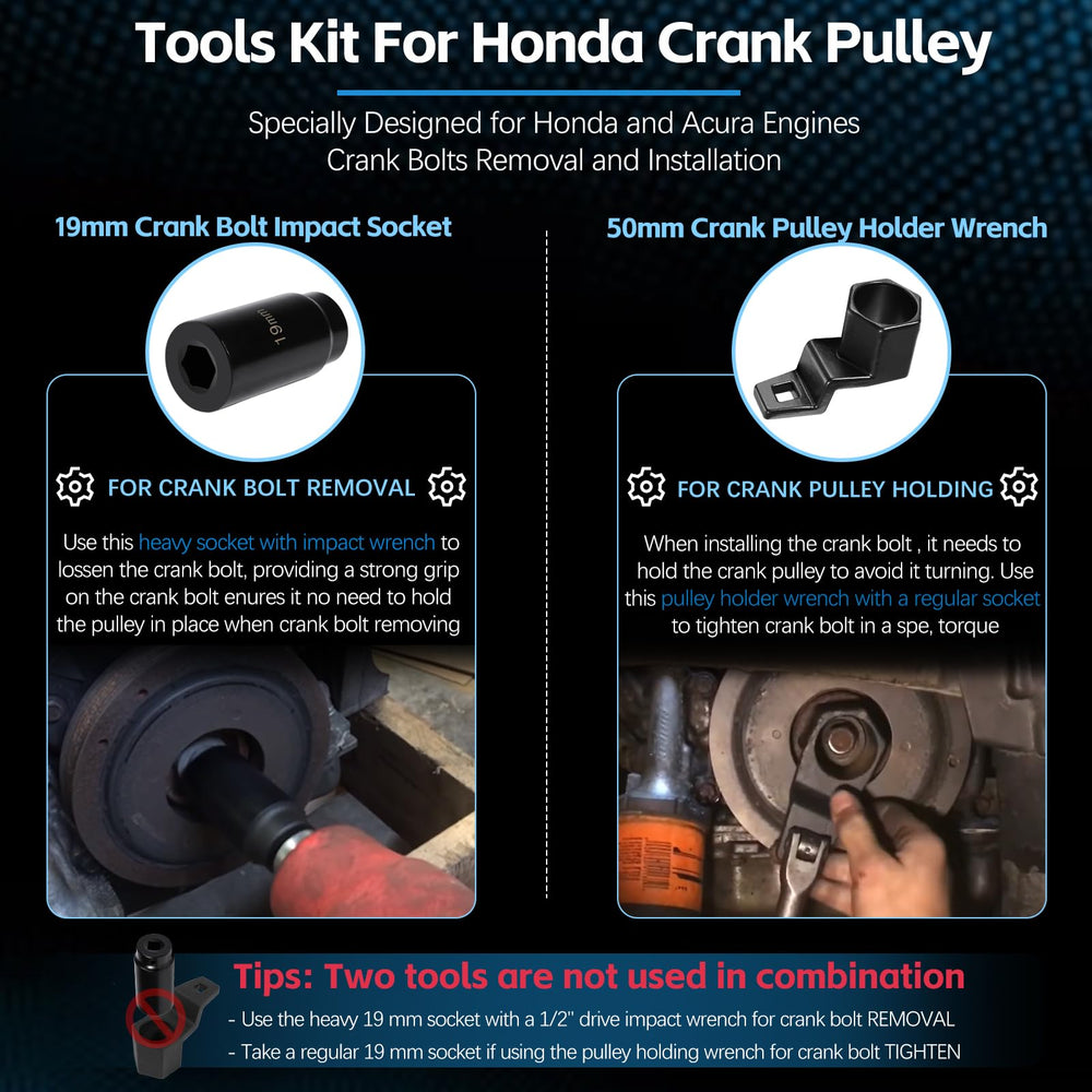 Sunluway 19mm harmonic balancer socket ready to loosen Honda/Acura crank bolts.