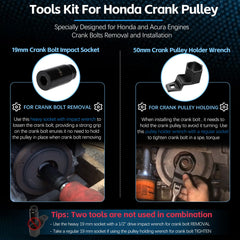 Sunluway 19mm harmonic balancer socket ready to loosen Honda/Acura crank bolts.