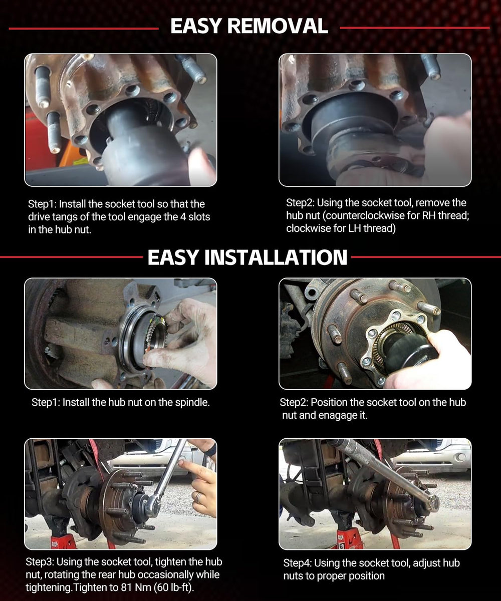 Sunluway 27353 center tube aids alignment for quick, accurate axle nut removal