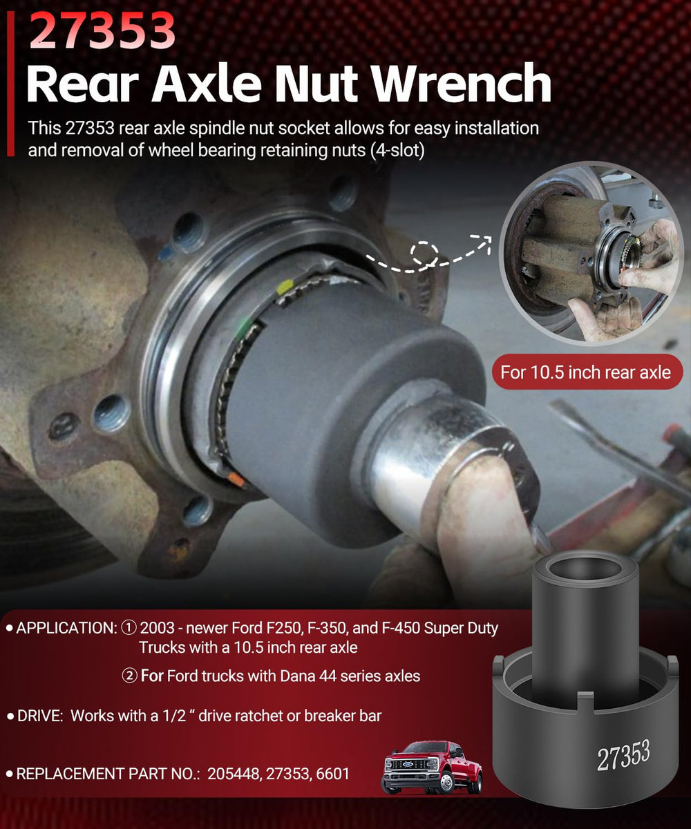Sunluway 27353 in-use with Ford F-250 demonstrates easy removal with 1/2-inch drive ratchet