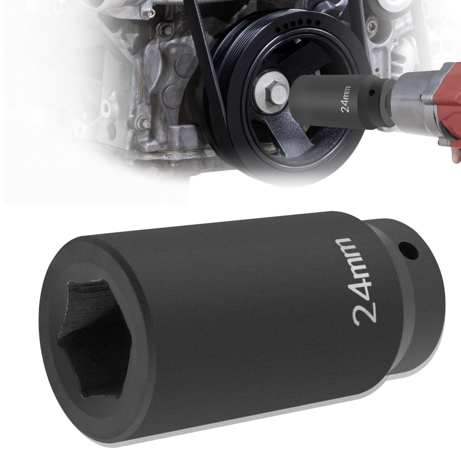 Sunluway 77070 24mm crank bolt socket with deep counter-weighted design for easy impact removal